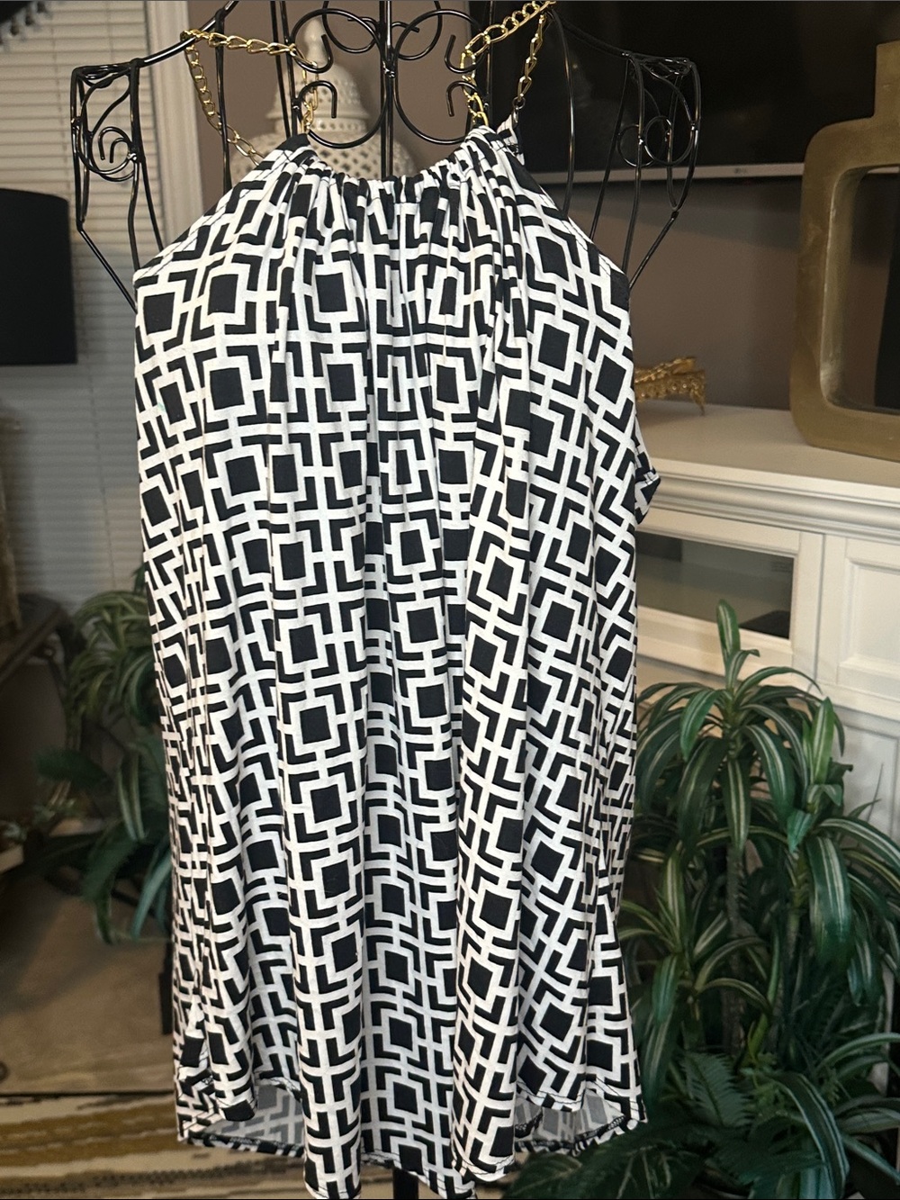 Geometric Black & White Halter Camisole